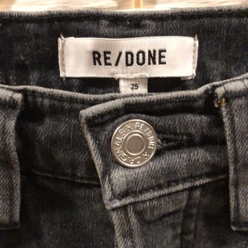RE/DONE 90’s Ultra High Rise Ankle Crop Raw Hem Jeans in Stoned Noir Size 25 NWT - Picture 7 of 11